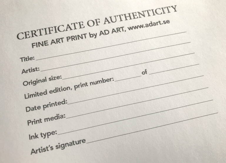 Äkthetsbevis - Ad Art